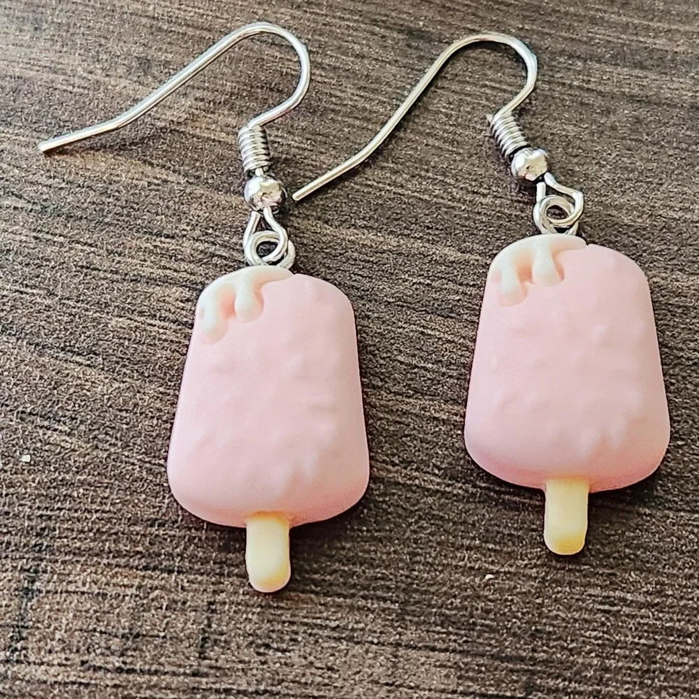 Pink Popsicle Dangle Earrings Novelty Ice Cream‎ Foodie Summer Jewelry NEW